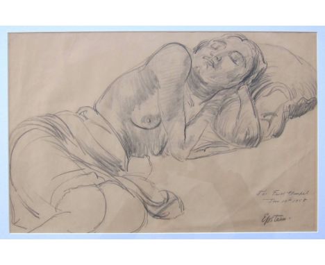 Sir JACOB EPSTEIN [1880-1959]. Reclining Nude [Sunita], 1928. pencil drawing. signed. 36 x 54 cm [overall including frame 53 