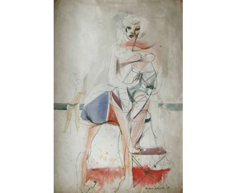 CLIFFORD FISHWICK [1923-97]. Girl on the Beach, 1957. watercolour, ink and pencil on paper, signed 56 x 38 cm [unframed]. Pro