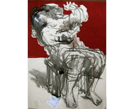 ROBERT CLATWORTHY R.A. [1928-2015]. Seated Figure, 1957. gouache, signed with initials. 75 x 55 cm [overall including frame 9
