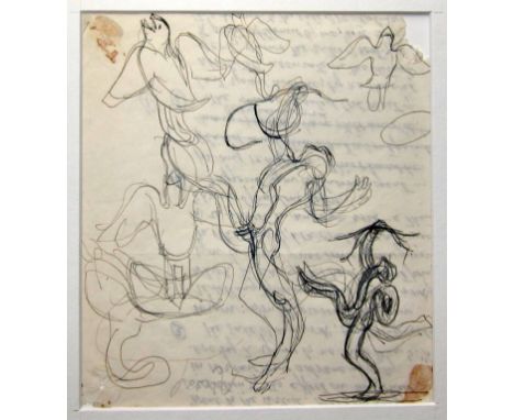 LEON UNDERWOOD [1890-1975]. Studies for Sculpture [Skylark and Arrow]. ink drawing [on the reverse of a letter wriiten by Und