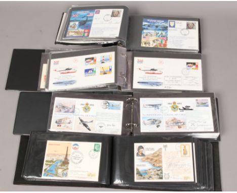 Four folders of first day covers including Concord, Red Arrows, RAF 75th Anniversary, Navy and RAf signed examples etc.