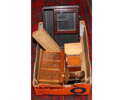 A box of wooden trinket / jewellery boxes.