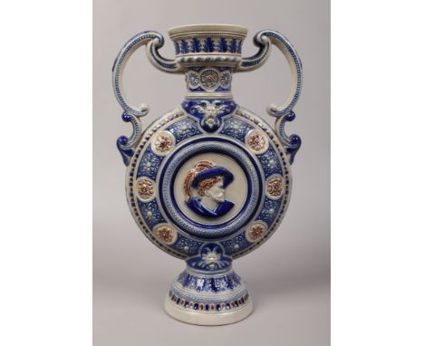 A large bavarian twin handle moon flask, Height 36.5cm.