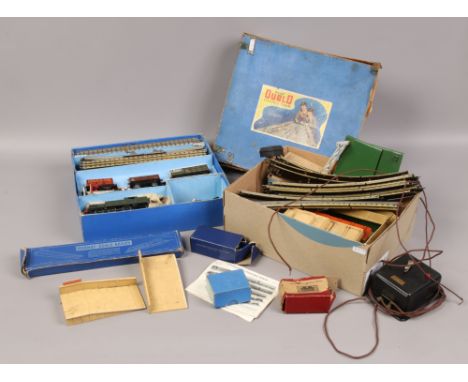 A vintage boxed Hornby Dublo electric train set, including engine, rolling stock, track etc, along with extra track, power su
