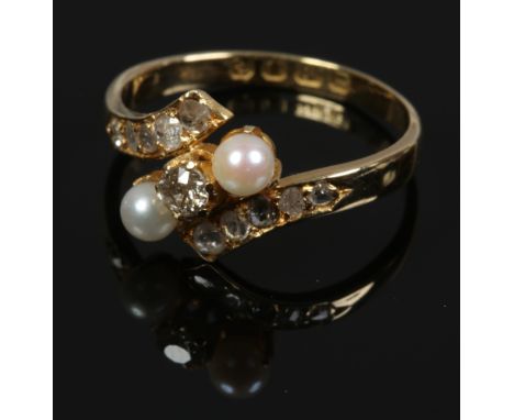 A Victorian 18ct gold pearl and rose cut diamond ring, assayed London 1892, size R.