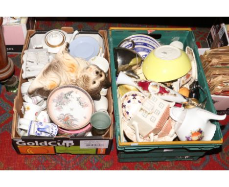 Two boxes of miscellaneous to include Ringtons cabinet plates, art glass vase, Carltonware dish, cherub mantel clock, large c