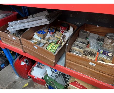 3 drawers of misc tools, hardware, nails, screws, galvanized trays, etc. 