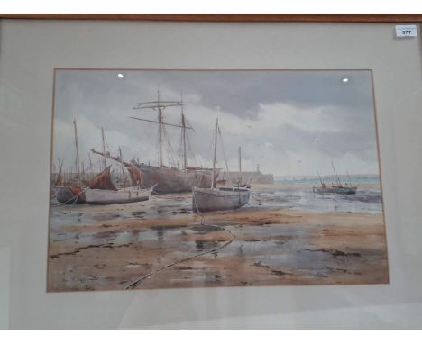 Fred R Fitzgerald (1869-1944), late 19th/ early 20th century school, watercolour, fishing boats, 55.5cm x 37.5cm, signed to l
