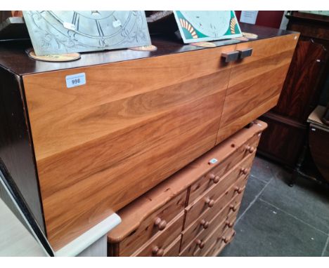 A vintage oak and walnut veneered low sideboard, length 140cm. 