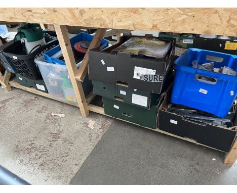 7 boxes + 1 toolbox of tools / garageware and a garden sprayer and a Miele S8 cat &amp; dog vacuum cleaner and Honda strimmer