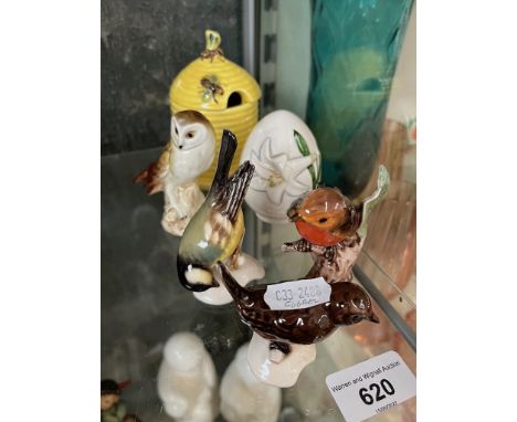 Goebel items - 4 birds, a honey pot, and an egg paperweight 