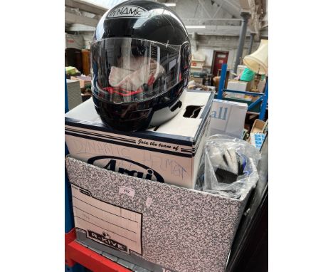 A box of games to include ping pong set, table football, a crash helmet, a bike helmet, flag , sunscreen and a bamboo mirror 