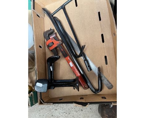 Assorted tools including crowbars, wrench etc. 