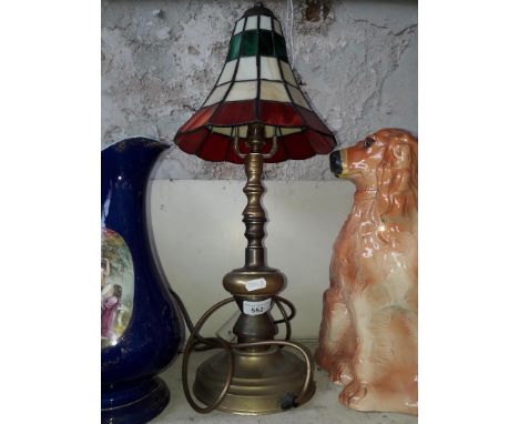 A brass and leaded glass table lamp. 