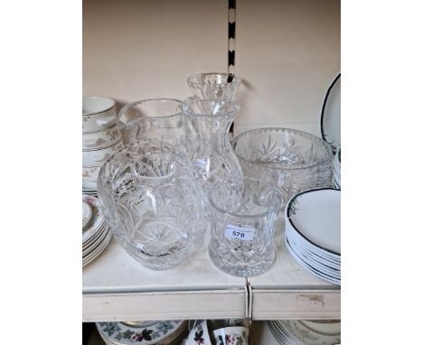 A large Galway crystal jug appx 18cm high together with a Galway vase and 4 other lead crystal items