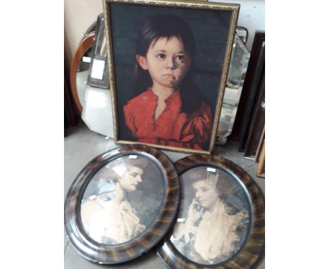 A collection of 5 vintage mirrors, a mid 20th century print after Bragotin and 2 oval lithographs. 