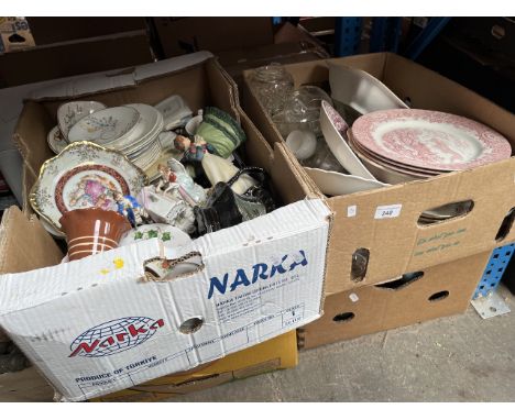 Four boxes of ceramics and glassware to include a classical bust, modern Madonna figure and studio pottery vase, etc 