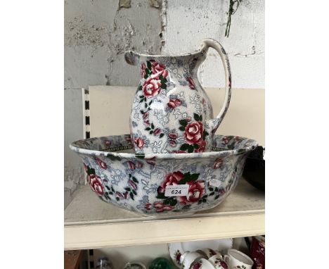 A large jug and basin set by Leighton Pottery - Chinese Rose pattern 