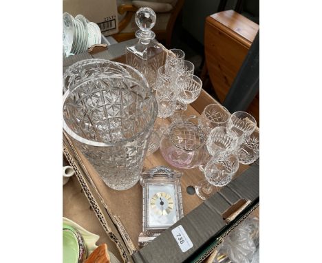 A box of glassware to include Royal Albert carriage clock, Edinburgh crystal decanter, Caithness rose bowl, large Royal Doult