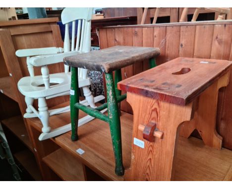 Two stools and a rocking commode chair. 