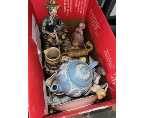 A box of figures including Nao and Capodimonte 