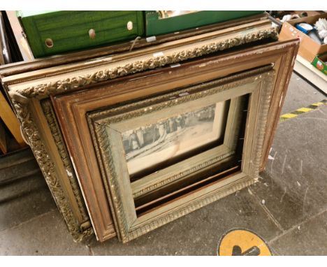 Three antique gilt picture frames and a 19th century print after E Forti, 'At the Fountain of Diana', framed and glazed. 