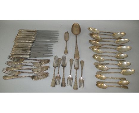 A Victorian flatware service, for six settings in beaded Old English pattern, comprising table forks and spoons, dessert fork