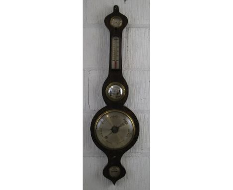 A 19th Century rosewood cased mercury barometer by A Bonetti, Scarborough, the onion shaped top with humidity dial and arched