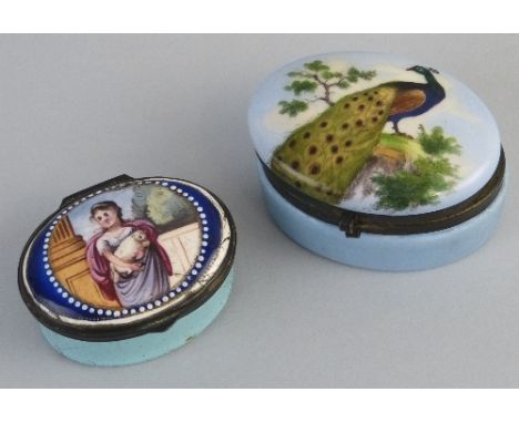 A late 18th Century enamel patch box, of oval form with metal mounts, the hinged lid painted with a three quarter length port