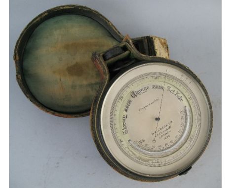 A Victorian travelling compensated aneroid barometer, by R & J Beck Limited, 68 Cornhill London, of circular form with lacque