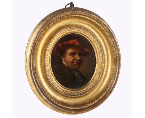 Attributed to Egbert Van Heemskerck (Dutch, 1610-1680)Portrait of a Man Wearing a Red Capoil on copper10 x 8cm (4in x 3in) ov