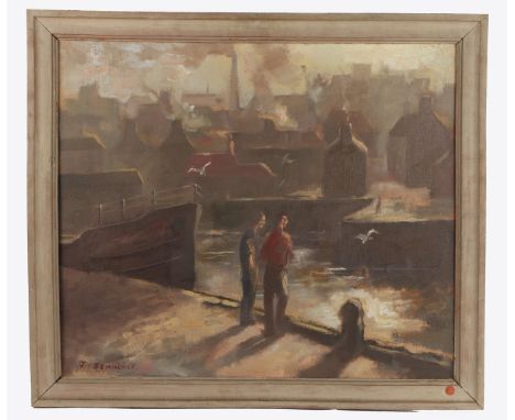 John Semmence (British, 1930-1985)"Early Morning at the Harbour"signed (lower left), oil on canvas55 x 65cm (22in x 26in).  C