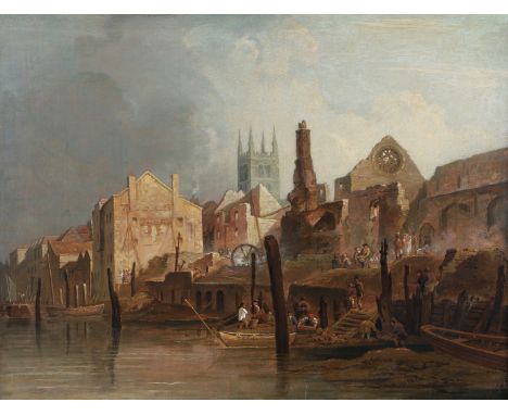 Thomas Lound (1802-1881) ˜The Ruins of the Banqueting Hall of the Old Winchester Palace, Southwark, with St Saviourâ€™s Churc
