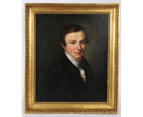 French School (18th Century) Head and Shoulders Portrait of a Gent oil on canvas 58 x 48cm (23" x 19").  CR * Relined canvas 