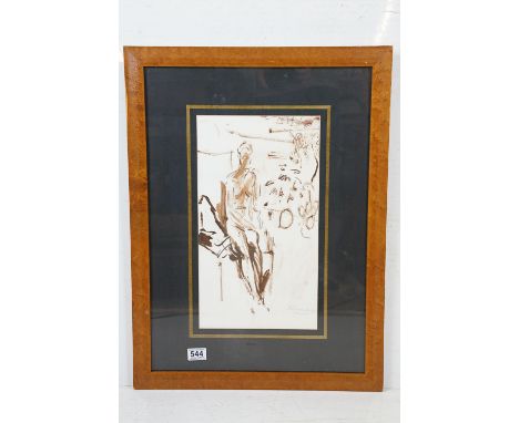 Celia Vanderbeek (1932-1999) Mixed Method Portrait of a Seated Nude Female in maple veneer frame, 43cm x 24cm 