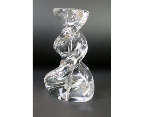 Sevres clear glass lamp base of twisted form, 'Sevres France' mark to base. (Measures approx 25.5cm tall) 