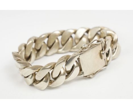 A 925 sterling silver large heavyweight solid link curb bracelet, overall length 22.5cm, link width 2cm, link depth 5mm, weig