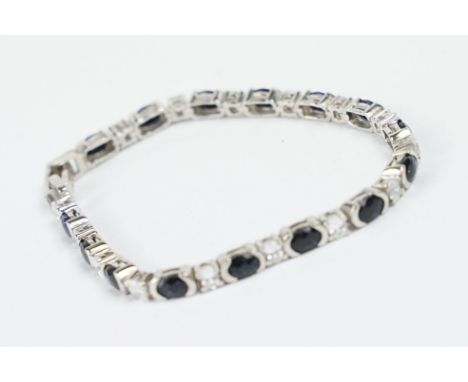 Silver CZ and Sapphire Line Bracelet 