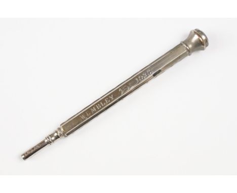 Wembley 1925 Silver Plated Propelling Pencil with purple stone finial, 10cm 