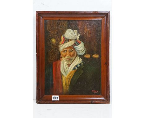 In the manner of Leopold Carl Muller, portrait of an Oriental man, oil on canvas, signed indistinctly lower right, possibly J