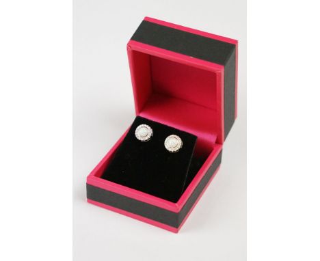 Pair of Silver CZ and Opal panelled Stud Earrings 