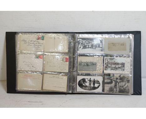 Album of early 20th century postcards depicting Aborigines and Aboriginal scenes, to include monochrome &amp; colour examples