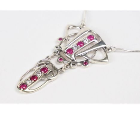 Silver Ruby and CZ Necklace 