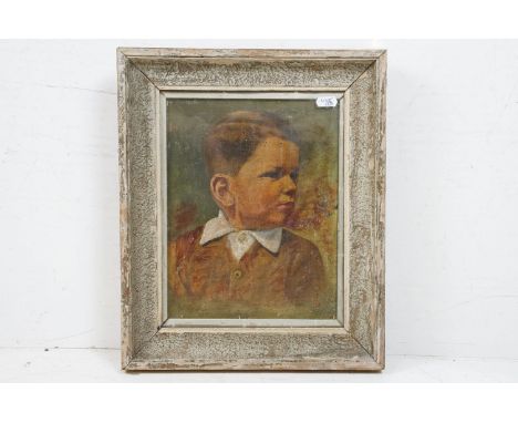 Framed Head and Shoulders Portrait on Canvas of a Young Boy, 27cm x 21cm 