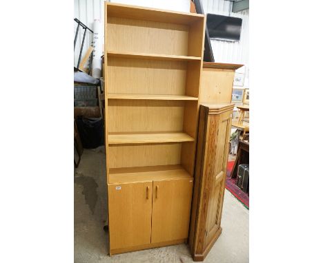 Pair of Danish Dansk Pale Oak Bookcase Cupboards, each with three adjustable shelves over two cupboard doors, 213cm high x 77