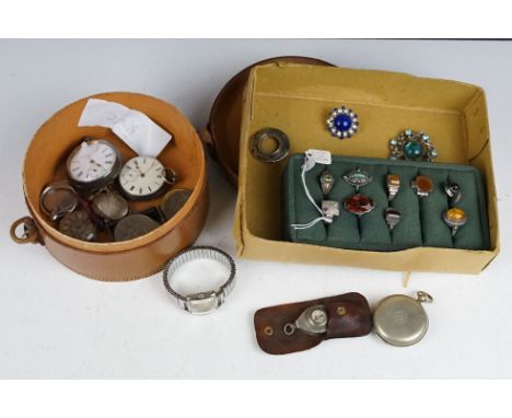 A selection of 925 sterling silver ladies rings together with a selection of pocket watches to include silver cased examples.