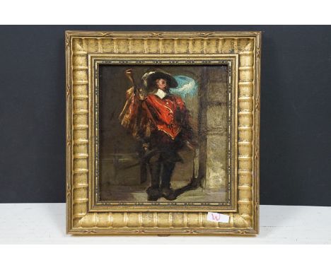 Continental School, portrait of a soldier, oil on panel, 22.5 x 21cm, gilt framed 