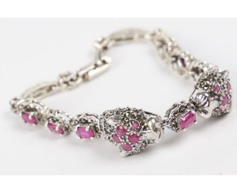 Silver Marcasite and Ruby Bracelet 
