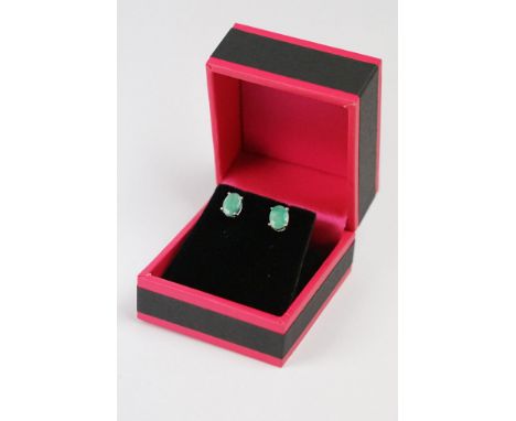 Pair of Emerald Stud Earrings on Silver Posts 