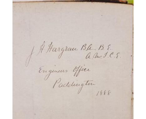 Hargraves Journal - J H Hargrave B.A. B.E., Engineer's Office, Paddington, 1888. An exceptional manuscript journal detailing 